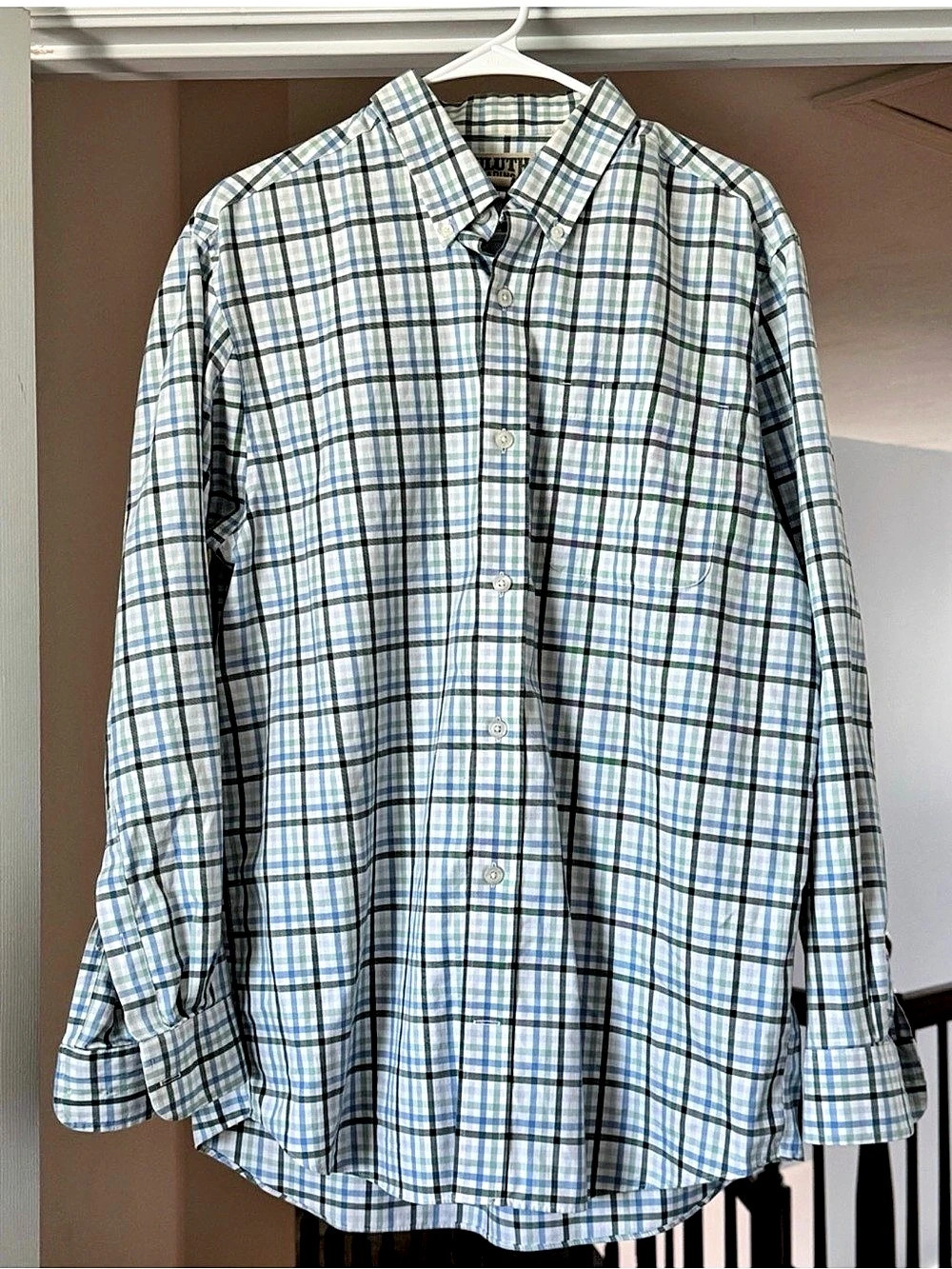 Duluth Trading Co Men’s Blue Green Plaid Cotton Button Down Shirt L